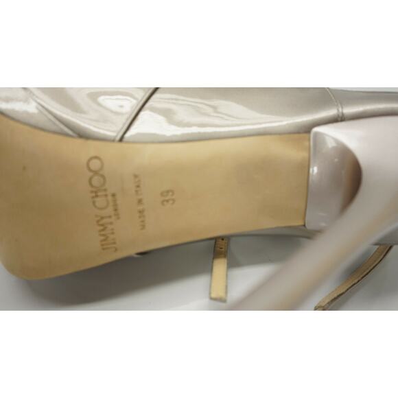 Jimmy Choo Beige Metallic Patent Atlas Strappy Platform Sandals - Picture 5 of 10